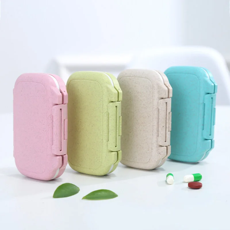 

4 Grid Wheat-straw One Week Portable Seal Medicine Pill Box Plastic Mini Travel Storage Box Jewelry Case GRSA889