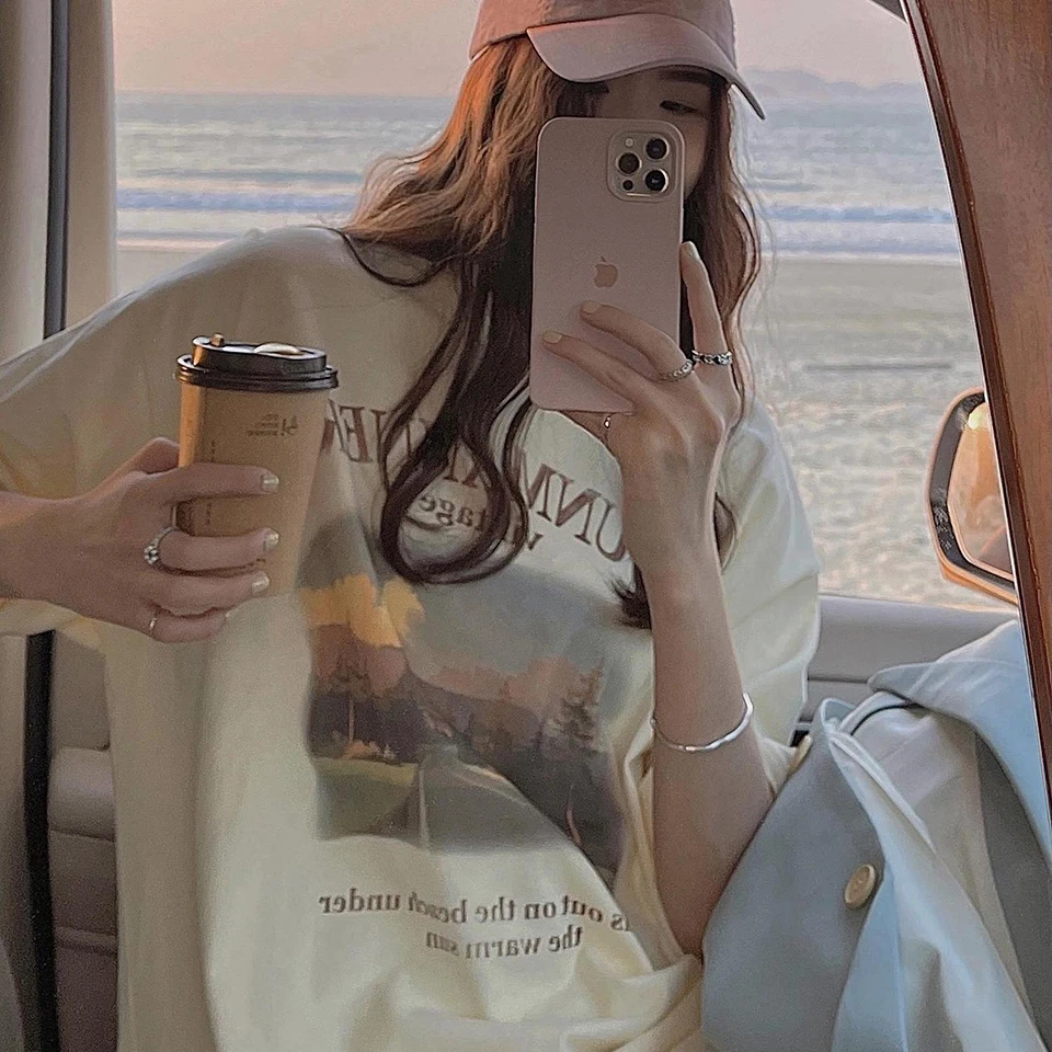 

T Shirts Women Summer 2023 Oversize Vintage Women's T-shirt Streetwear Short Sleeve Tee Top Casual Harajuku O Neck Bottom Shirts