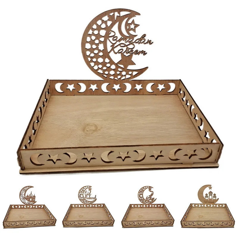 

Eid Mubarak Moon Star Wooden Ramadan Decoration for Home Islamic Muslim Party Decor Ramadan Kareem Gifts Food Tray Eid Al Adha