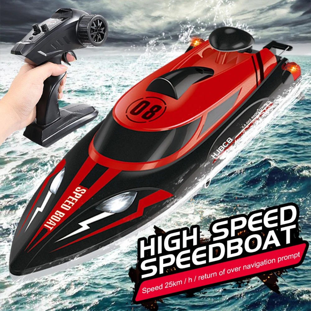 

2022 New Hj808 Rc Boat 2.4g Remote Control Rechargeable Waterproof Cover Design Anti-Collision Protection Design Bait Boats Toys