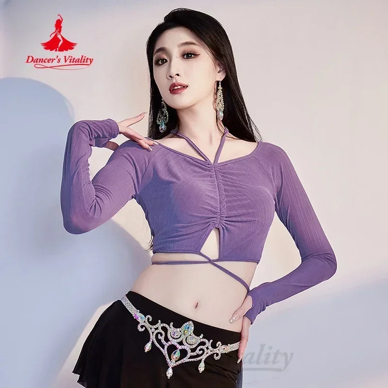Фото Одежда для тренировок BellyDance, удобный и дышащий топ с длинными рукавами для взрослых, профессиональная тренировочная одежда для восточных танцев №4