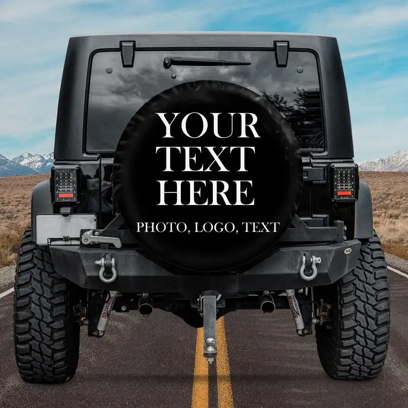 

Custom Your Design Photo Logo Text Personalized Spare Tire Cover, Spare Tire Cover For Car, Gift For Jeep Lover, RV SUV Tire Cov