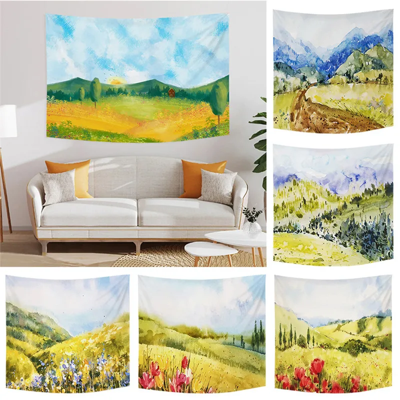 

Autumn Green Yellow Wild Grass Tapestry Wall Hanging Room Art Aesthetics Decorative Tapestries For Bedroom Dorm Multiple Sizes