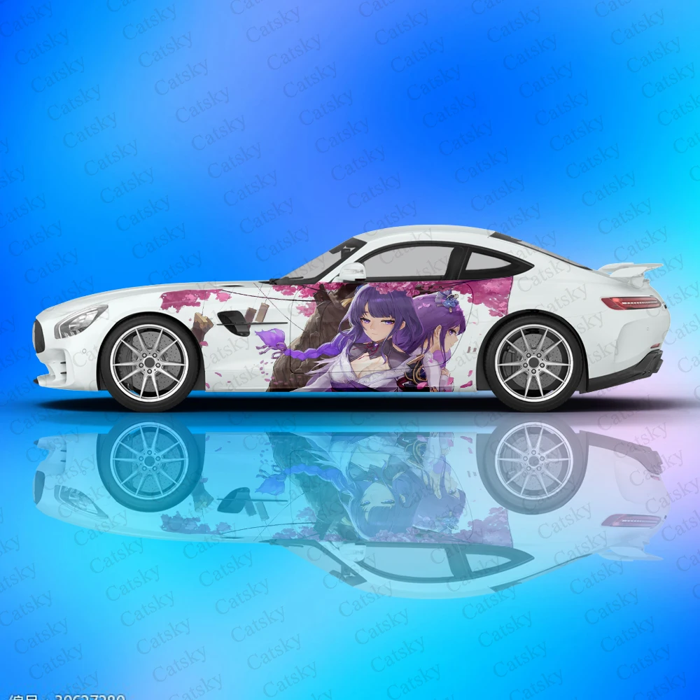 

Genshin Impact Raiden Shogun Anime Car Decal Side Graphic Wrap Vinyl Modified Auto Parts Car Sticker girl custom picture DIY