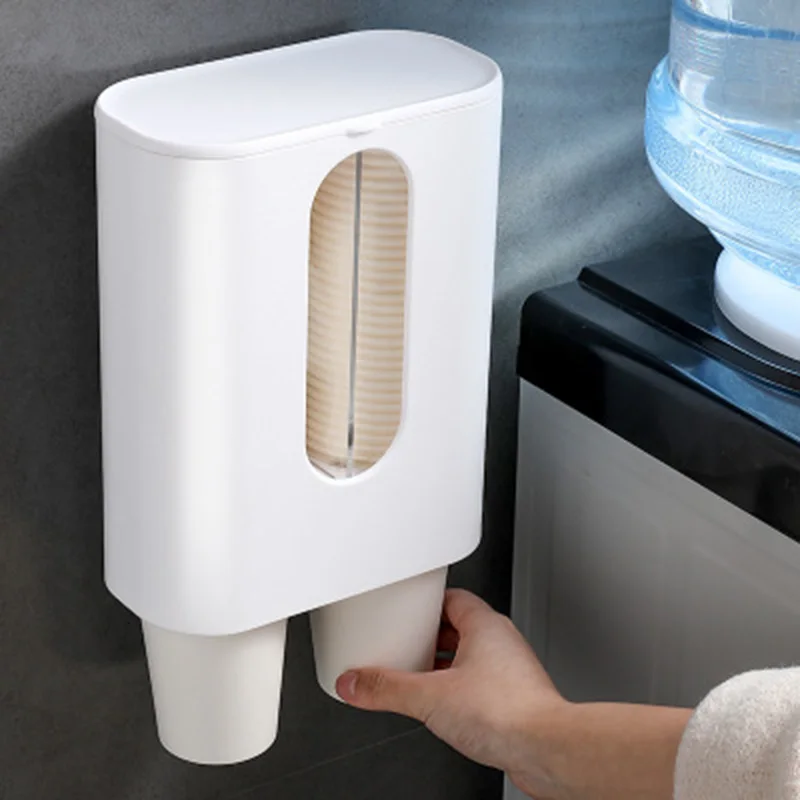 

Household Disposable Paper Cup Holder Water Dispenser Dustproof Cup Holder Wall Mount Double Tube Paper Cup Rack