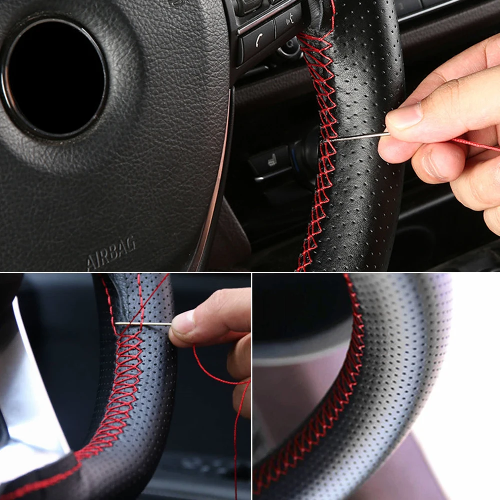 

Car Steering Wheel Needles and Thread Artificial leather Diameter 38cm Steering Braid On Steering-Wheel Car Accessories