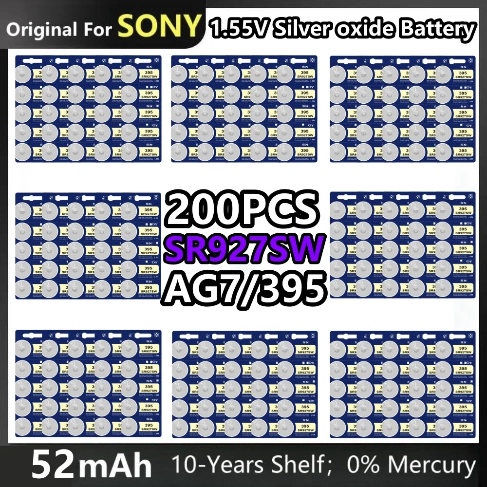 

200pcs Original For Sony 395 SR927SW AG7 LR927 395AL926F SR927SW Lithium Batteries Button for Watch Toys Control Calculator Toy