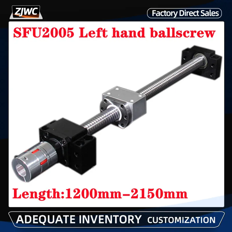 

1 set Left hand Ball screw SFU2005 1200mm-2150mm with single Ball nut Ballscrew with End Machined+DSG20H+Coupling for CNC router