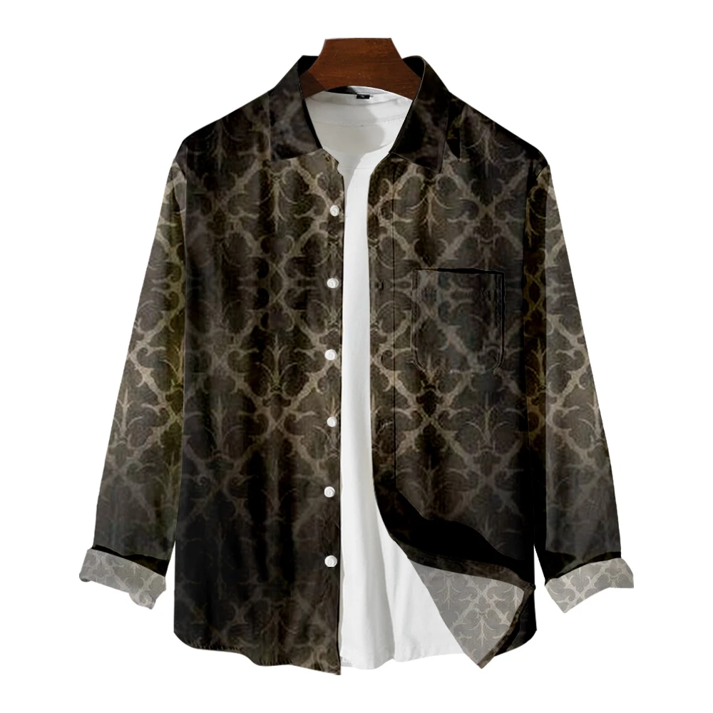 

Мужская винтажная рубашка с нагрудным карманом и длинными рукавами