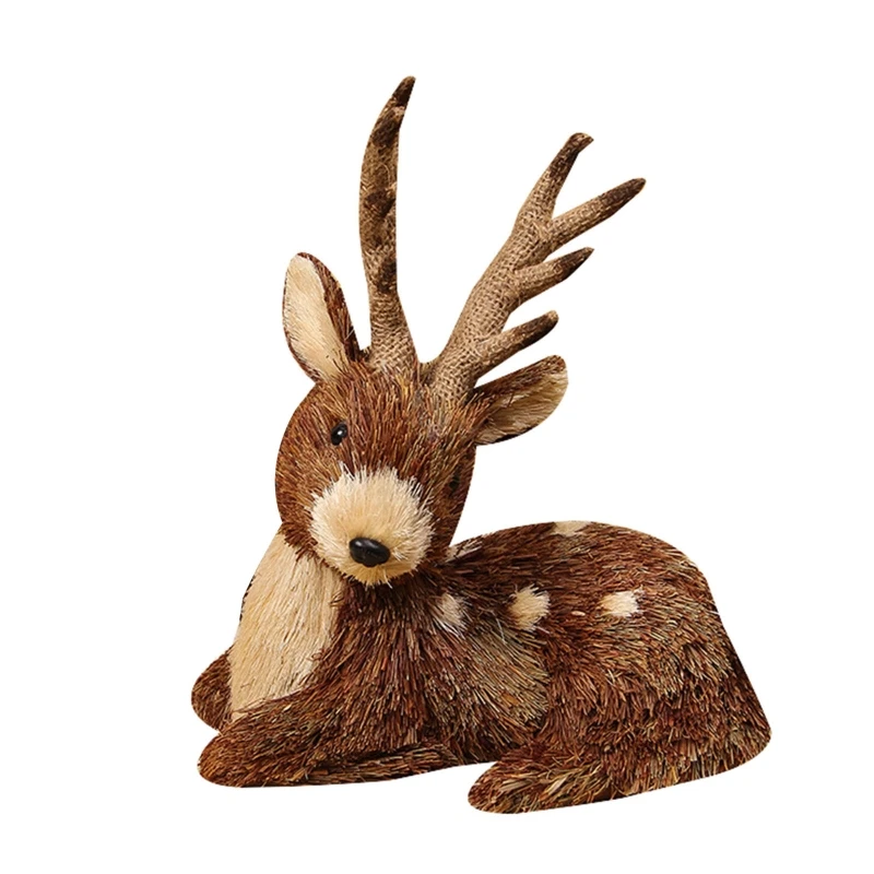 

Ручной работы соломенная трава орнамент лося пасторальный деревенский тканый рождественский сидящий пятнистый олень для куклы