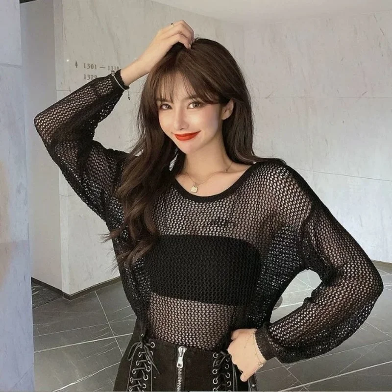 

Ladies O Neck Pullover Fashion Crochet Hollow Knit Solid Color Sweater New Hot Sale Loose Thin Summer Casual Cropped Tops X233