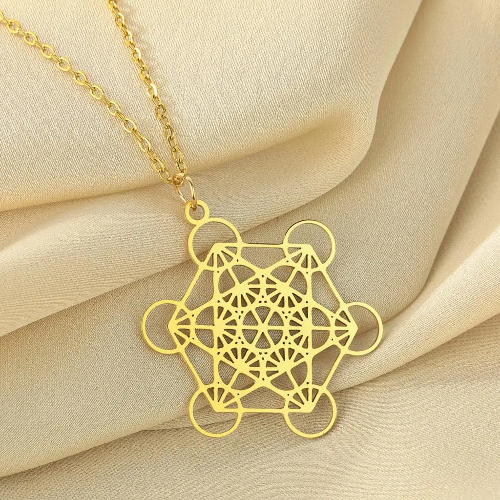 LUTAKU Metatron Cube Religiosus Symbol Meditation Stainless Steel Pendent Necklace For Women Men Sacred Geometry Jewelry Gifts