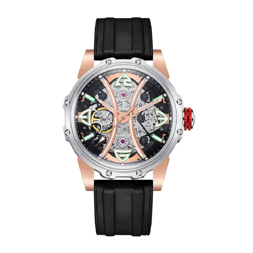 

HANBORO New Men Fashion Wrist Watch Waterproof Luminous Mechanical Wrist Watch Skeleton Rubber band Reloj Hombre