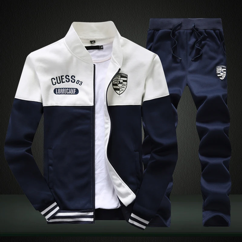 

2022 Autumn Men Patchwork Sets 2 Piece Tracksuits Sportswear Mens Zipper Jacket + Pant Tracksuit Male Sweatshirt Casual Suit Set