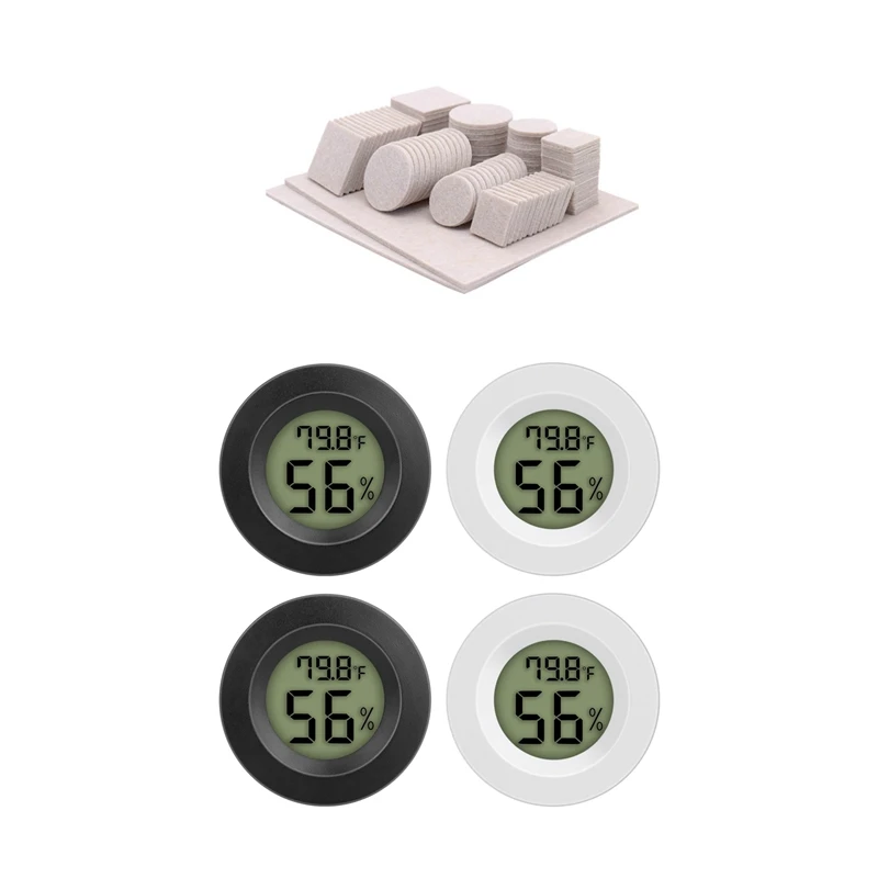 

4PCS Mini Digital Hygrometer Thermometer With 98PCS Felt Furniture Floor Protection Mats