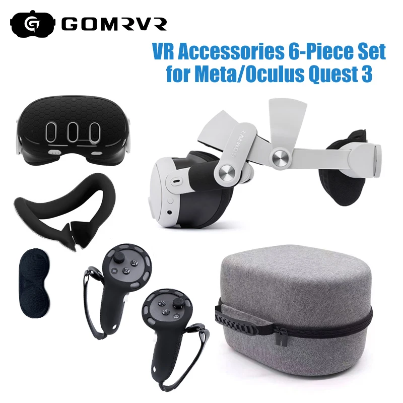Аксессуары GOMRVR для Meta/Oculus Quest 3, регулируемый удобный ремень для головы, эргономичный силиконовый защитный чехол, комплект из 6 предметов