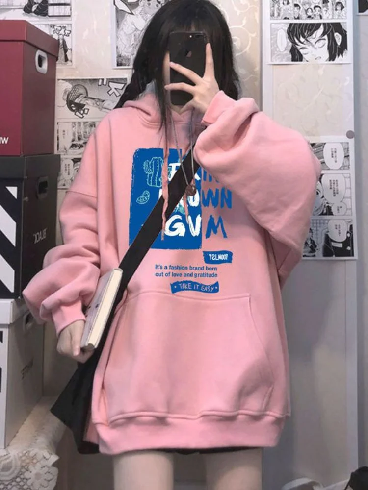 

Корейские модные толстовки QWEEK с надписью, женская уличная одежда в стиле Харадзюку, студенческие пуловеры, топы с длинным рукавом, осень 2022