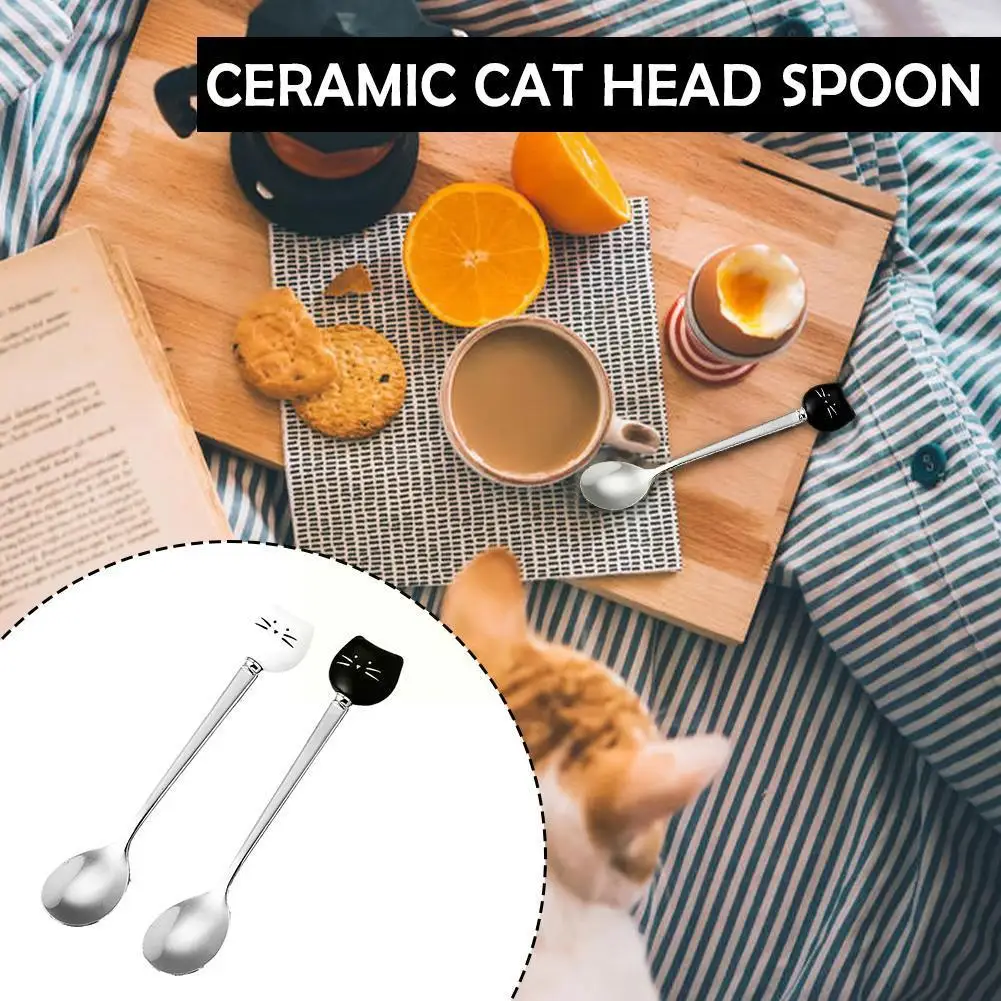 

1pc Stainless Steel Ceramic Scoop Mixing Teaspoon Style Coffee Coffee Spoons Accessories European Elegant Q0e5