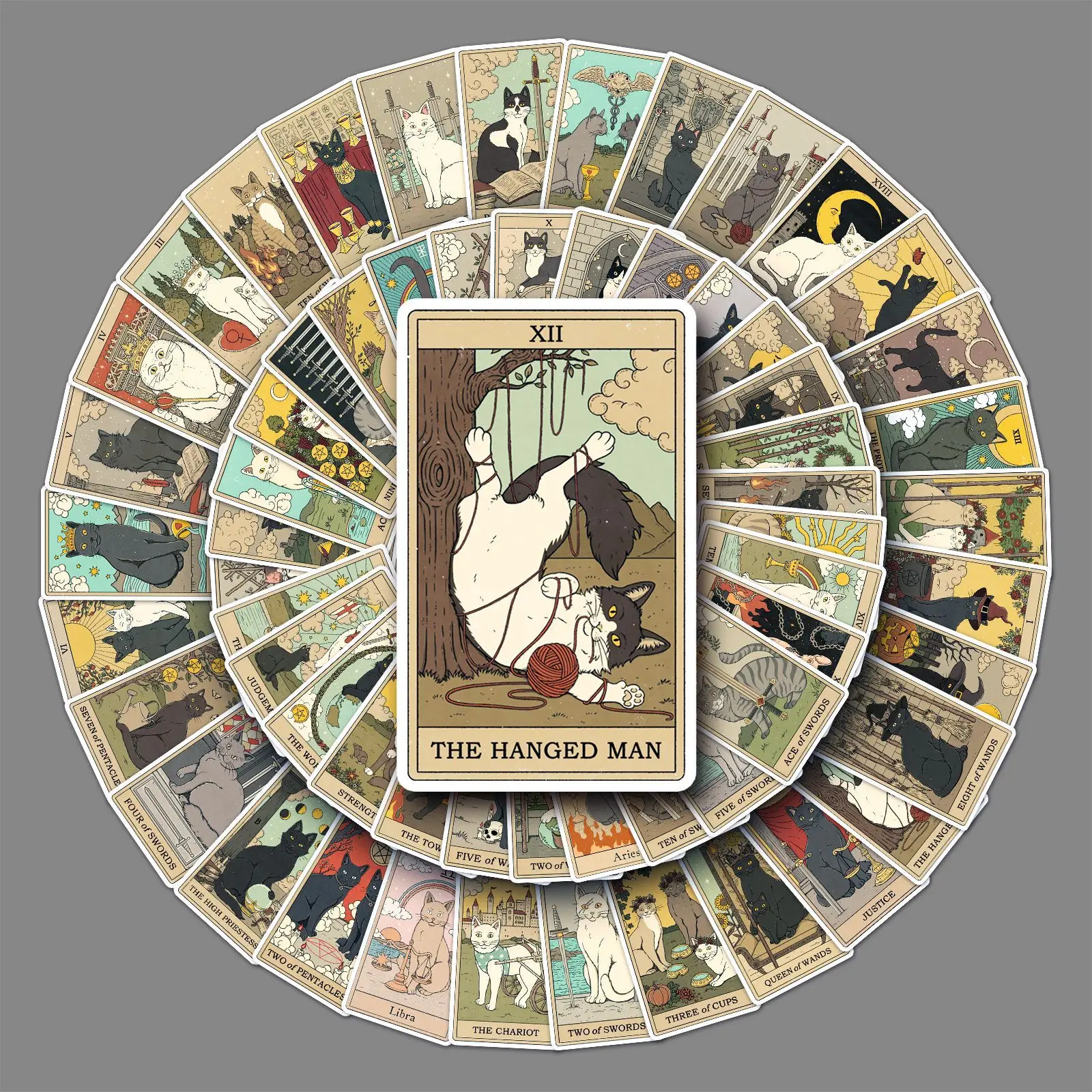 60PCS Tarot Doodle Sticker Cross-Border Sticker Retro DIY Skateboard Mobile Phone Case Sticker Waterproof Home Decoration