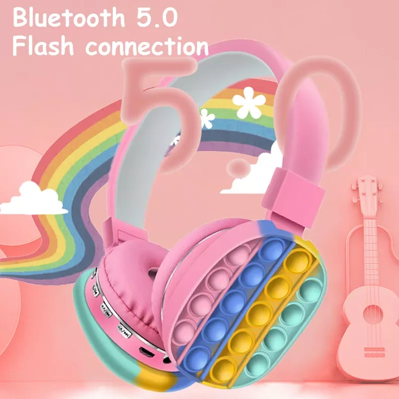 

2022 NEW Wireless Headphones Rainbow Color Earphones with Mic Parent-child interactive Headset Hot Sale Toy Children Gift Box