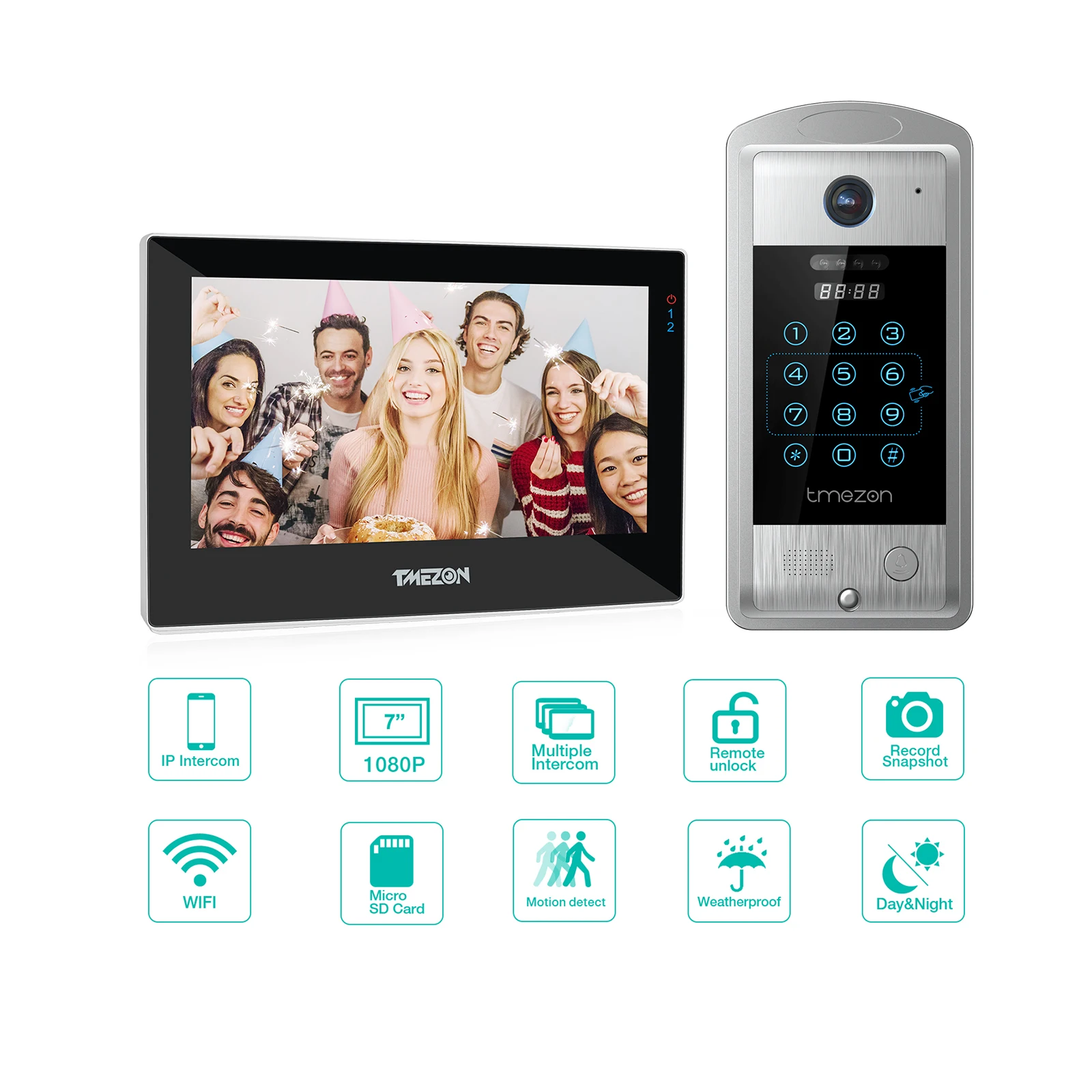 NEW Design TMEZON WiFi Video Doorphone 7inch Touch Screen with 1080P Wired Doorbell 4 in1 APP/Password/Card Swipe/Monitor Tuya enlarge