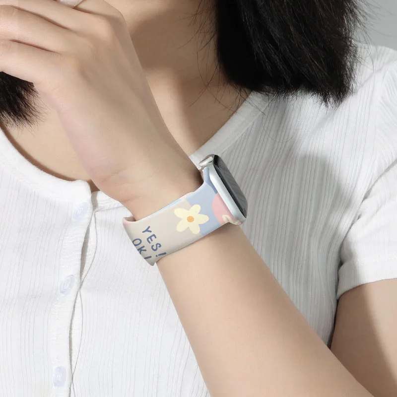 Printing Silicone Strap For Apple Watch Band 49mm 44mm 40 38mm 42 mm  Bracelet iWatch 8 7 6 SE 5 4 3 Ultra 41mm 45mm New Fashion