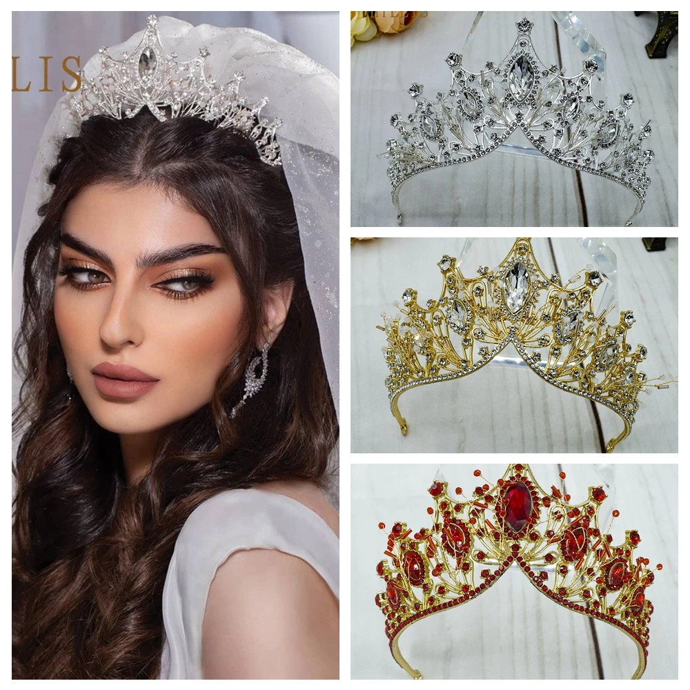 

A58 Royal Crown Cake Topper Wedding Antique Gold Star Queen Tiara Bridal Decorationetal Baroque Elegant Bride Headwear