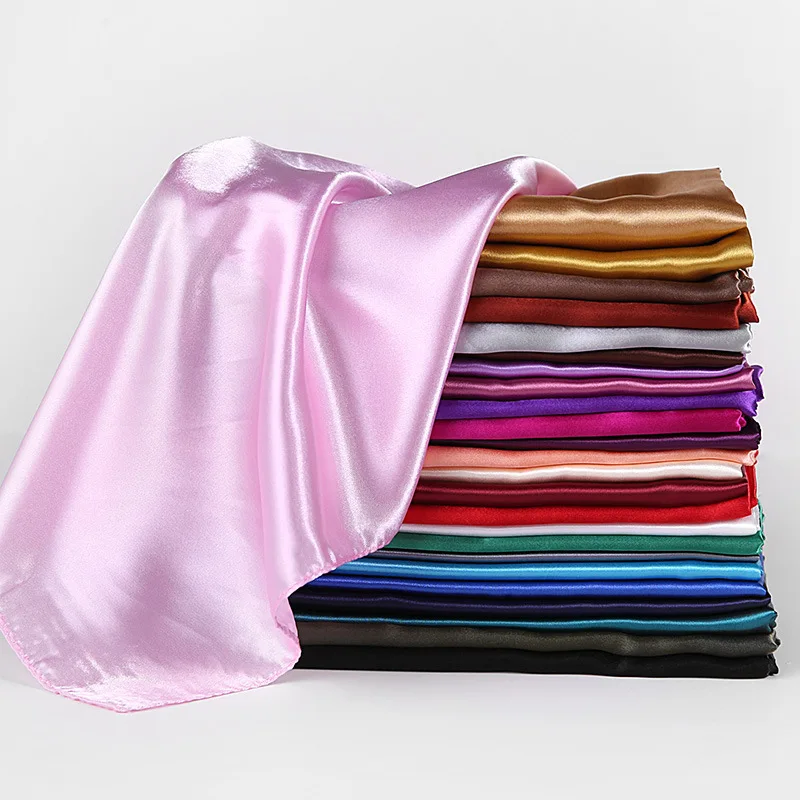 

90cm Solid Colors Neckerchief Hijab Scarf For Women Silk Satin Headband Hair Scarves Female Square Shawls Head Scarfs For Ladies