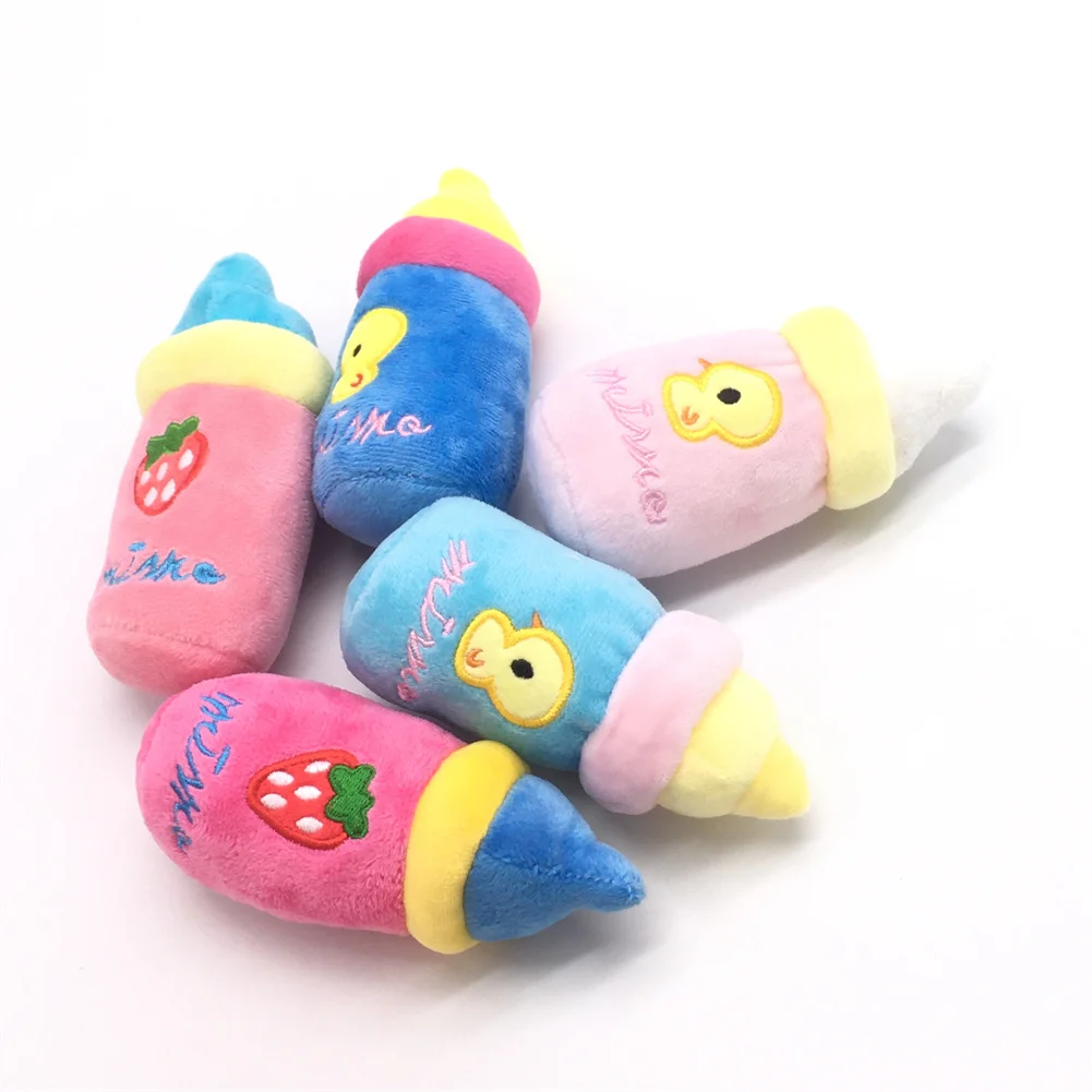 

Plush Milk Bottle Pet Chew Squeaky Toy Lovely Embroidery Stuffed Dog Puppy Training Interactive Toys Dog Chew Play Sounding Toys