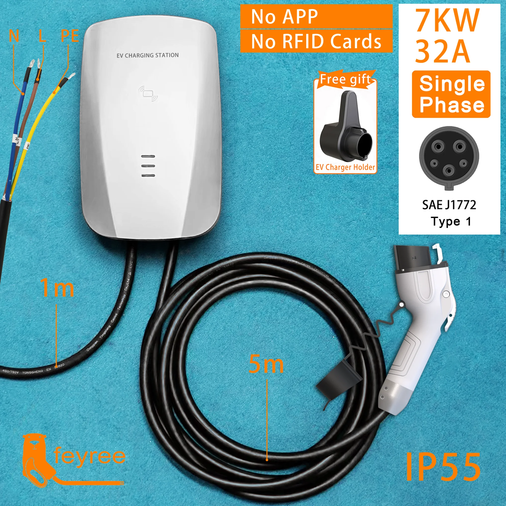 Цена Зарядное устройство для автомобиля Feyree EVSE Wallbox EV, зарядная станция для электромобиля 7 кВт, кабель типа 2 32A, адаптер IEC62196, зарядное устройство...