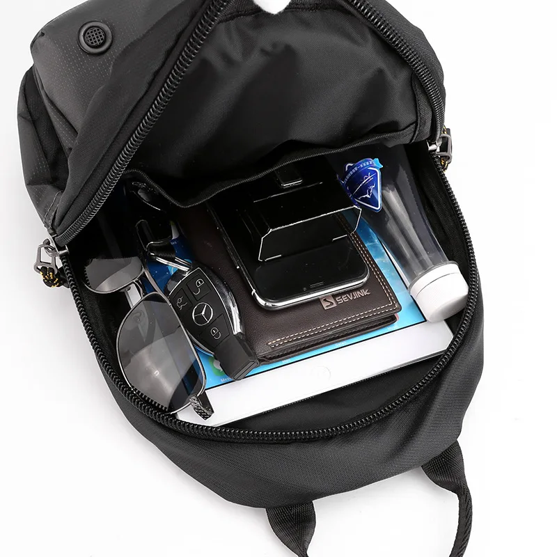 Solid Color Waterproof Nylon Fabric Multifunctional Men's Chest Bag Ultralight Backpack Casual Fashion Double Zipper Men's Bags