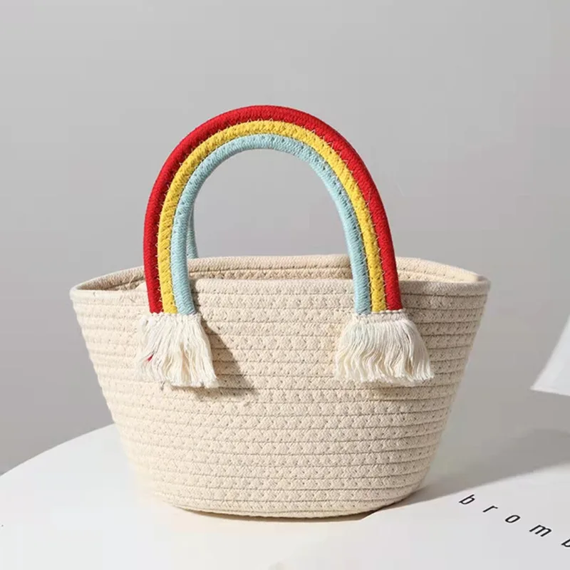

Womens Rainbow Purses and Handbags for Women Straw Woven Beach Hand Bags Tote Cute Girls Holiday Coin Pouch Clutch Bag