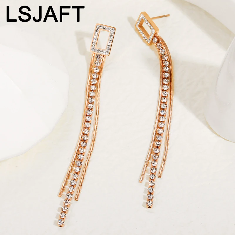 

Модные теннисные серьги из нержавеющей стали с фианитами и кисточками, висячие серьги на цепочке для женщин и девочек, ювелирные изделия, ро...