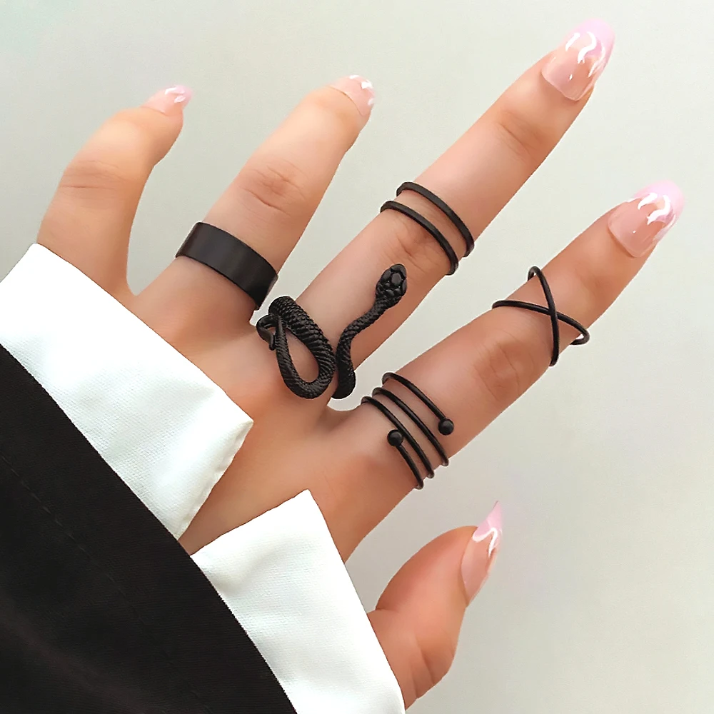 Модный набор колец FNIO 2022 в стиле панк крутые простые кольца виде черной змеи