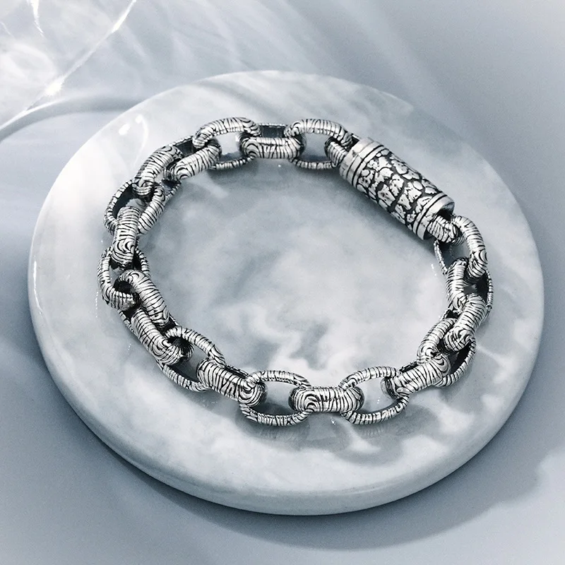 BOCAI S925 браслеты из стерлингового серебра для мужчин ретро-кольца с узором в виде