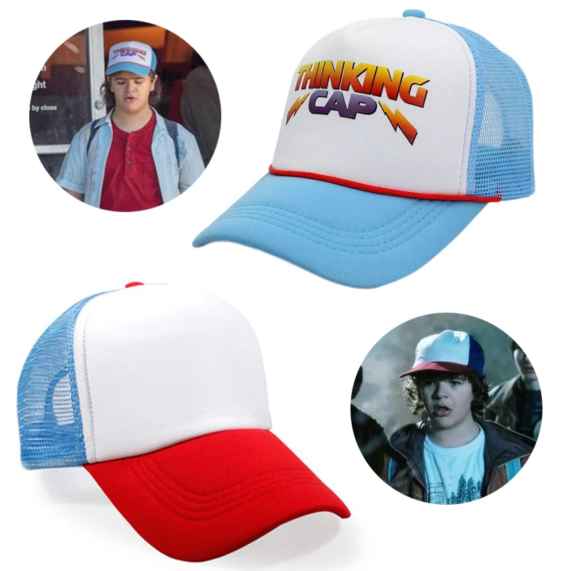 

Movie Characters Dustin Baseball Cap Hat 100%Copy Cosplay Coser Dustin Summer Snapback Mesh Net Trucker Hat Cap Men Kids Adult