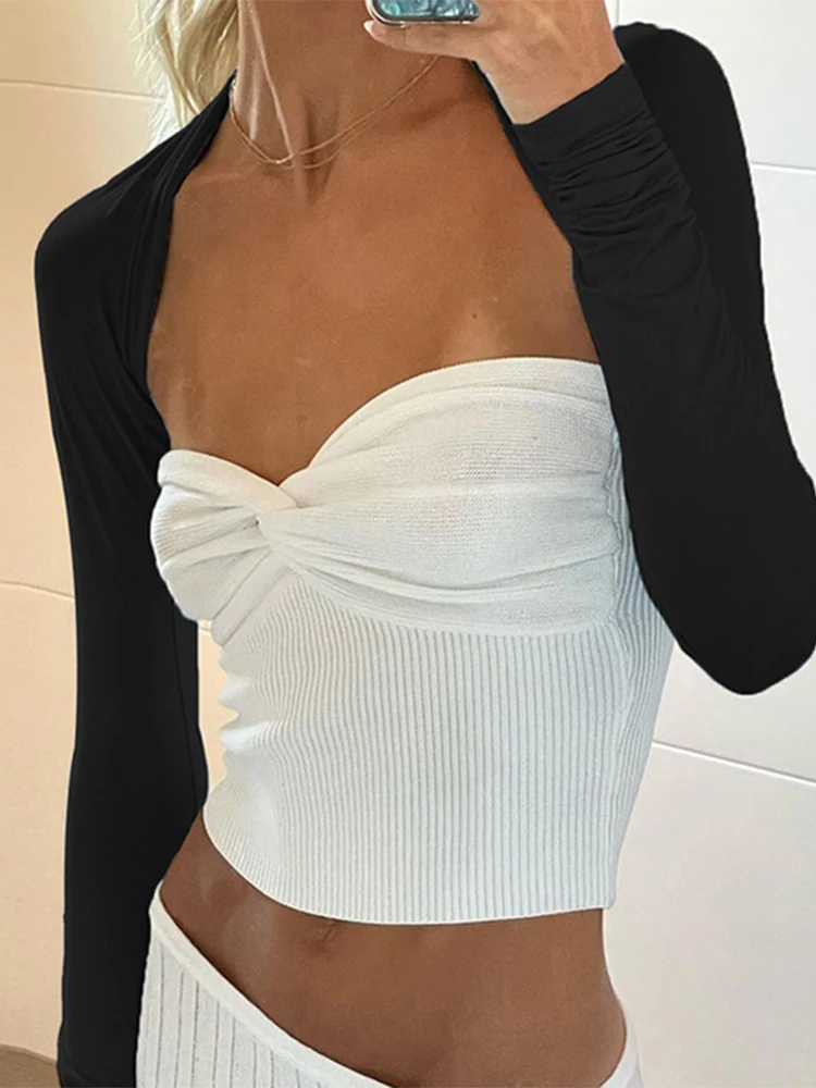 

SEASONS Women Sexy Black Cropped Tops Fashion Streetwear Casual Smock Tshirt Long Sleeve Cardigan Sun Protection Cloth ASTS85283