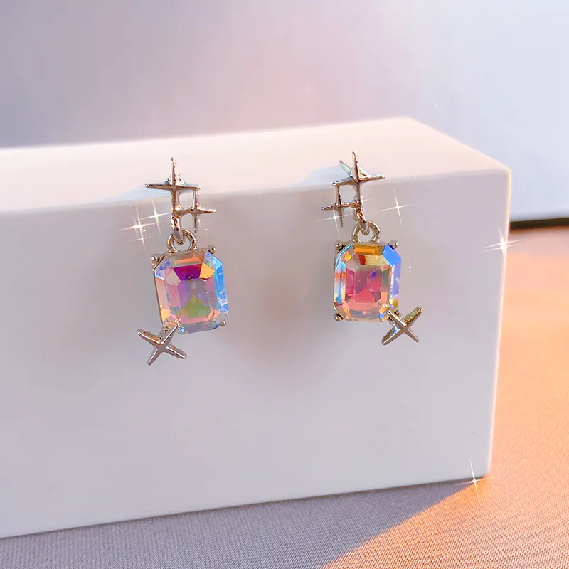 

Fashion Candy Color Earrings for Ladies Sweet Irregular Square Crystal Star Earrigs Girl Gift Summer Pendientes Stud Jewelry