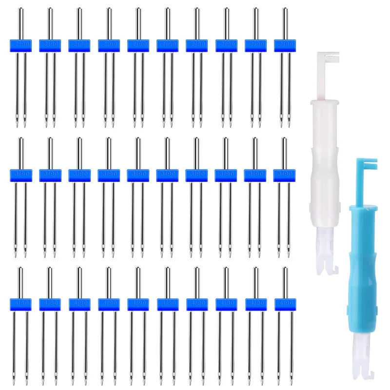 

LMDZ 10Pcs Sewing Machine Needles Double Twin Needles Twin Stretch Machine Needles Quick Sewing Threader DIY Sewing Accessories