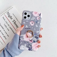 retro literary flower leaf mobile phone case for iphone11 12 13 8plus13xr ring bracket painted bumper iphone13 case