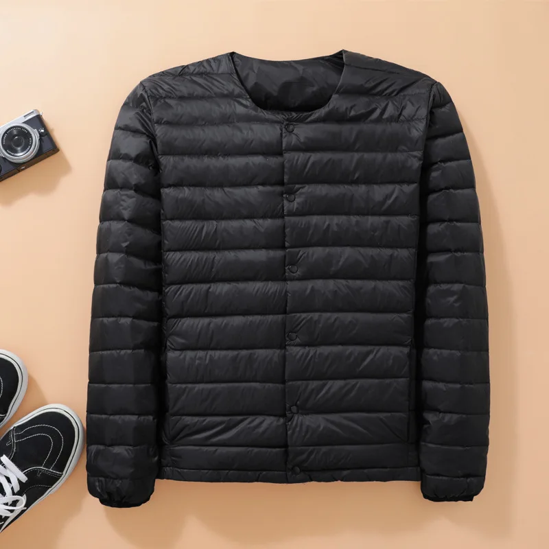 2022 New Autumn Winter Male Fashion Ultra Light Duck Down Jackets Windproof Feather Coats Collarless Warm Men Clothes Streetwear
