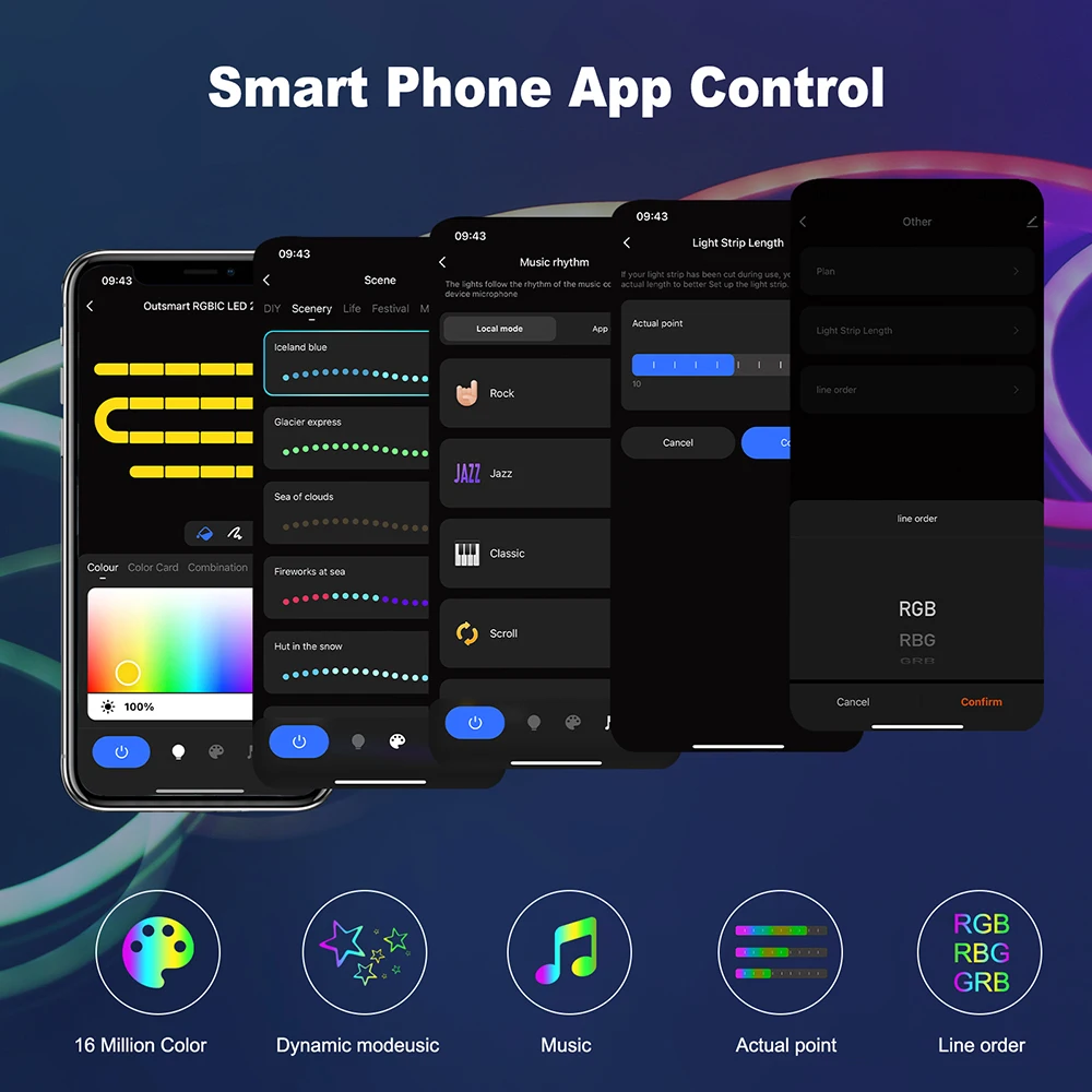 5M WS2811 WiFi Smart RGB Неоновая светодиодная лента 24 клавиши Пульт дистанционного