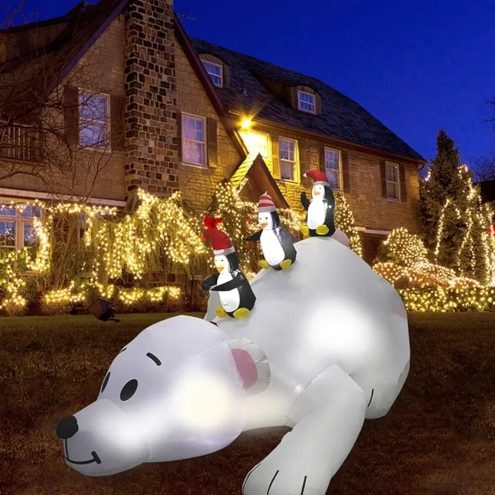 

MorTime 7.8 FT Christmas Inflatable Polar Bear with 3 Penguins, Blow Up Lighted 3 Penguins on Polar Bear Decor with LED Lights