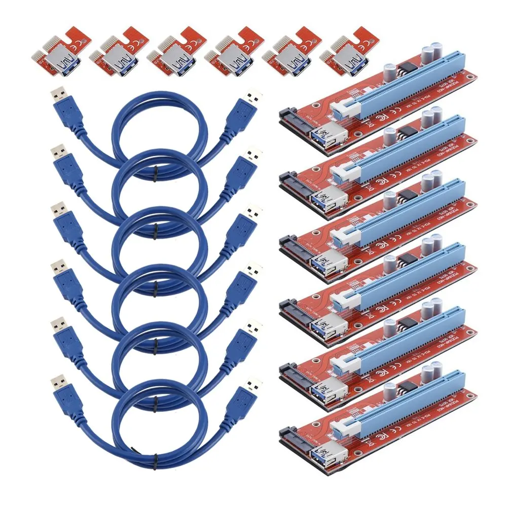 

6 комплектов 15-контактный PCI-E Экспресс 1x до 16x Удлинительный шнур для BTC-майнера, портативная BTC Райзер-карта, PCI Express Райзер-карта