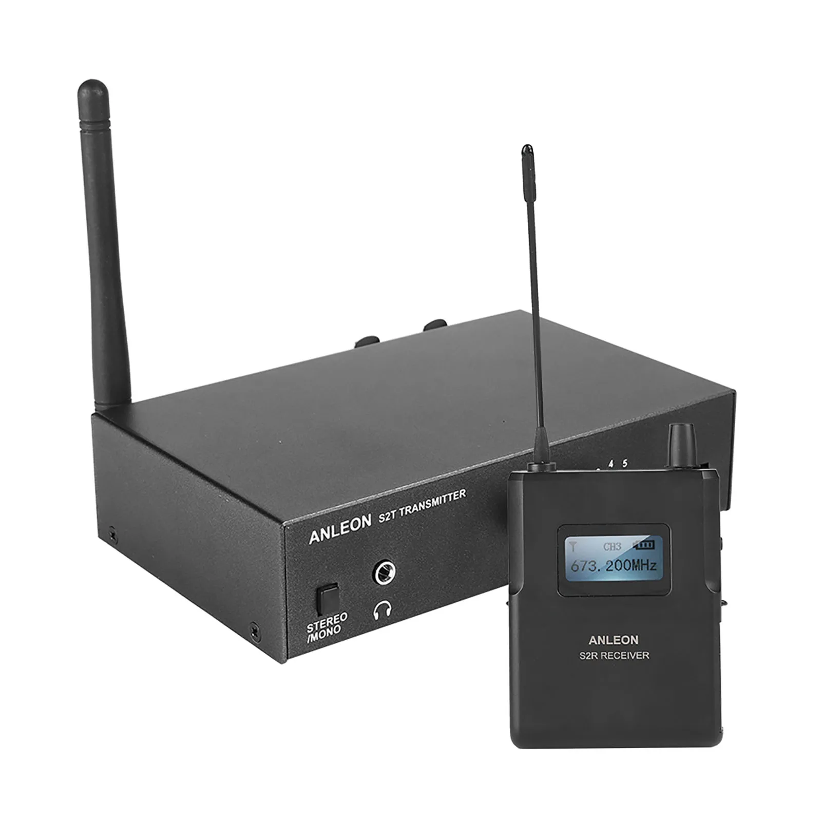Фото Беспроводной конденсаторный микрофон ANLEON S2 UHF, стерео, 2 канала, дальность 50 м, профессиональный, для сцены, с мониторингом №1