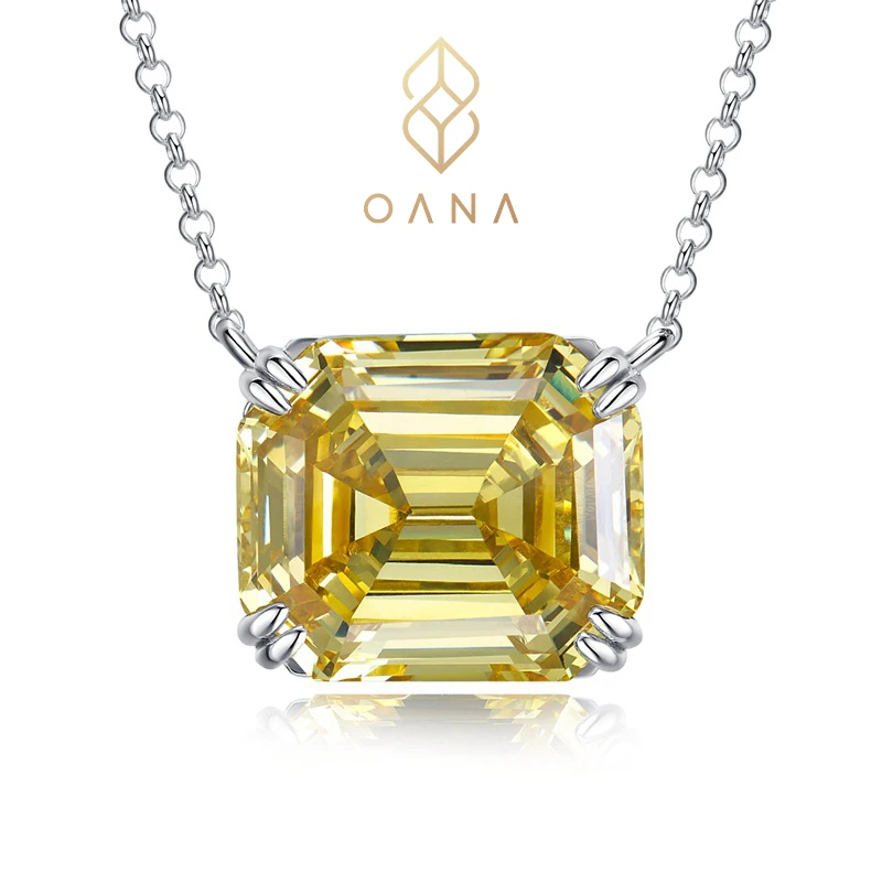 

OANA Fashion Simple 925 Silver Yellow Diamond Rectangular Pagoda High Carbon Diamond Ladies Necklace Clavicle Chain Pendant