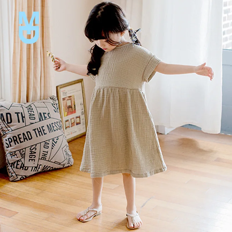 

New 2022 Summer Big Girl Dress Loose Ruffles Cotton Linen Short Sleeve Teens Dresses Casual Kids Outfits Princess Children Cloth