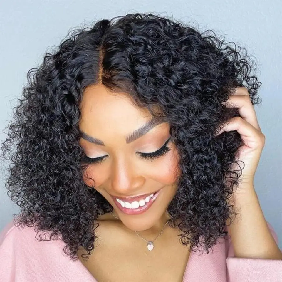 

12A Kinky Curly Bob Wig Human Hair Wigs For Black Women Glueless HD Lace Closure Front Wigs Pre Plucked Short Water Wave Bob Wig