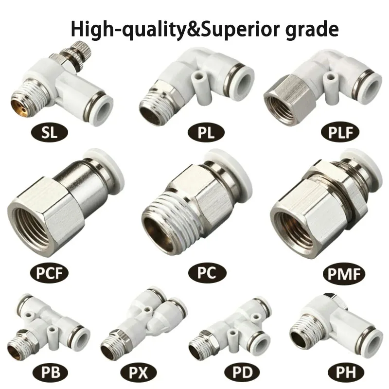 

Белый пневматический разъем PC PB PL SL 1/4 1/2 BSP Внешняя резьба Соединитель воздушной трубки Пневматический фитинг Быстроразъемное соединение