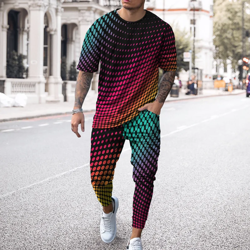Urban man 3D printed Short Sleeve T Shirt Long Pants 2 Piece Sets Casual Retro Oversized Clothing 2023 New Summer Men Tracksuit